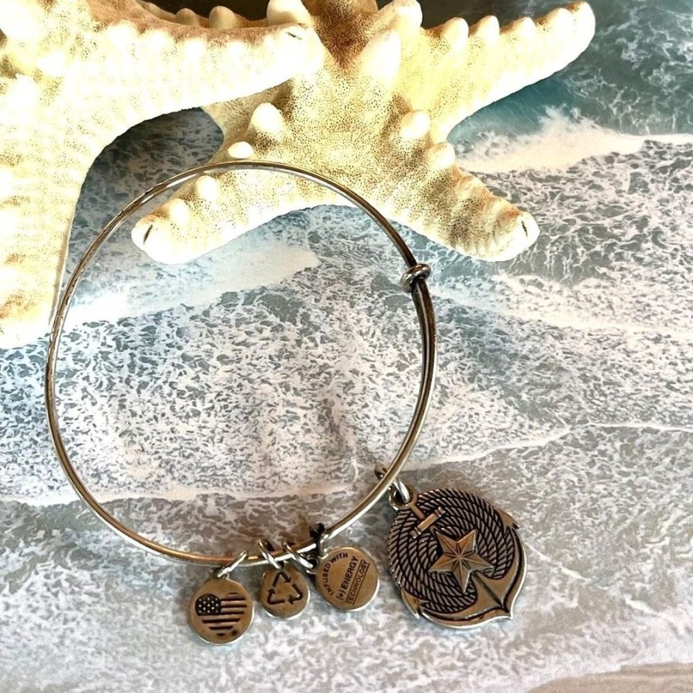 Alex and Ani Silver Anchor Nautical Charm Bangle Bracelet